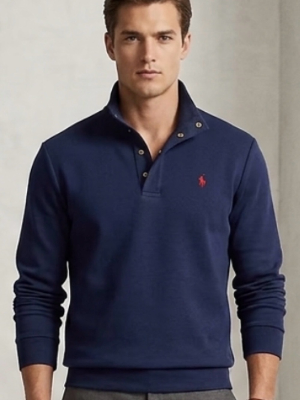 Ralph Lauren Navy Long-Sleeve Polo Sweatshirt with Red Logo